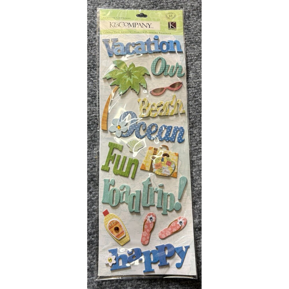 13 3D Adhesive Chipboard Stickers Travel Tropical Vacation Summer Theme